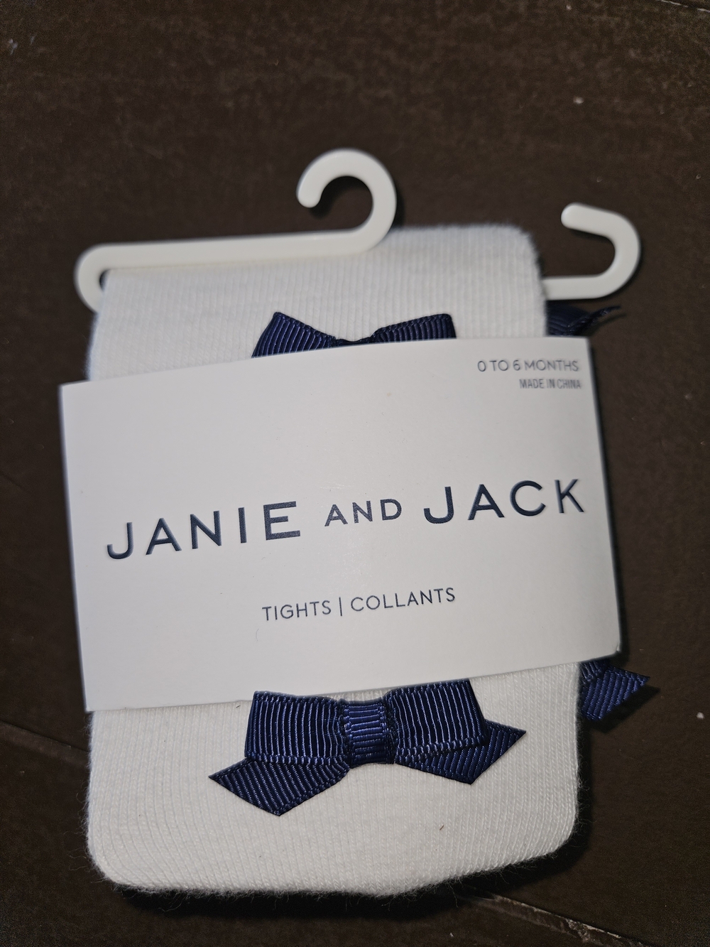 Janie and Jack White Tights with Navy Blue Bow Accents